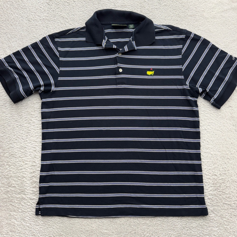 Masters Collection Navy Striped Pima Cotton Golf Polo Shirt Mens Medium